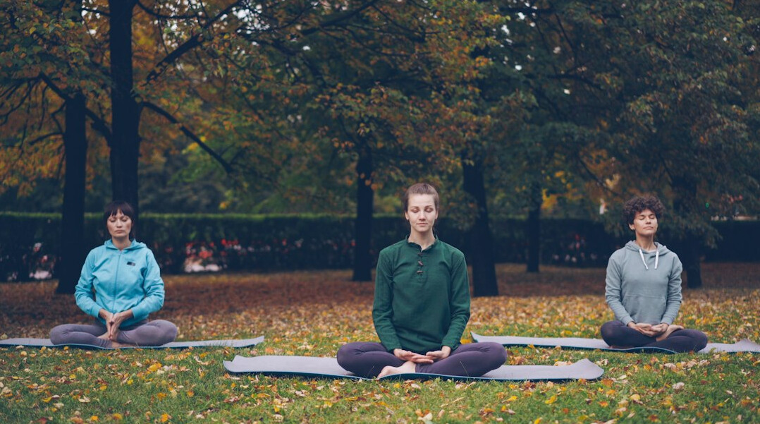 group yoga class outdoors